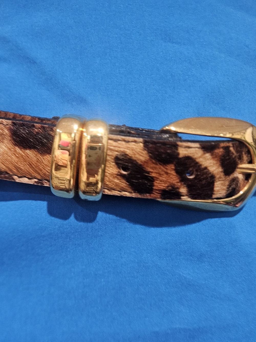 Vintage Leopard Print Calf Hair Leather Belt Gold Hardware. Size Medium - Picture 8 of 16